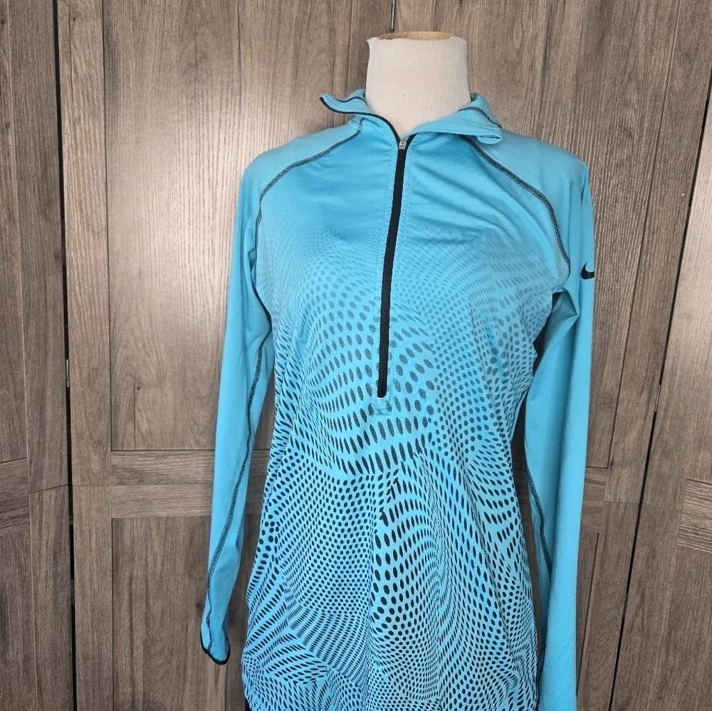 Nike Pro Dri-Fit Activewear Top Long Sleeve 1/2 Zip Dot-Printed Blue